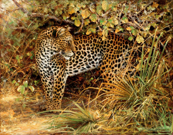 Animals Oil Painting - Hand - Painted Leopard in Brushland - Oil Painting Haven