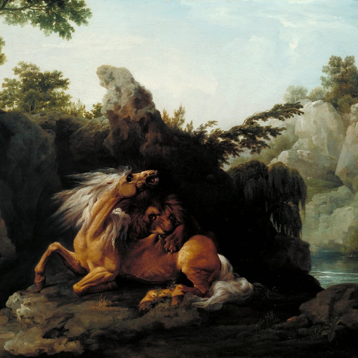 animals Oil Painting - Hand - Painted Lion Attacking Horse - Oil Painting Haven