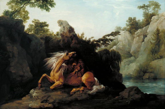 animals Oil Painting - Hand - Painted Lion Attacking Horse - Oil Painting Haven