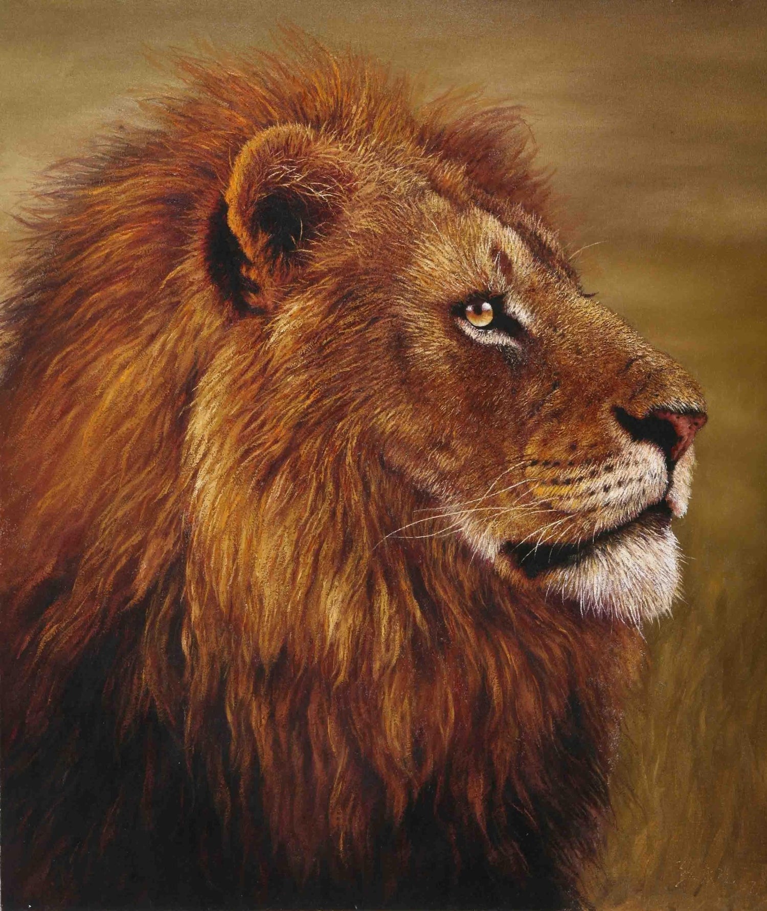 Animals Oil Painting - Hand - Painted Lion Portrait on Canvas - Oil Painting Haven