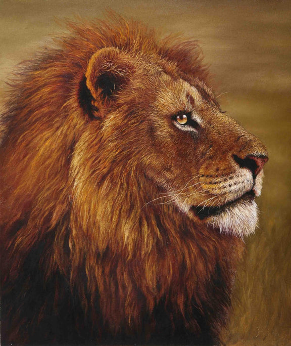 Animals Oil Painting - Hand - Painted Lion Portrait on Canvas - Oil Painting Haven