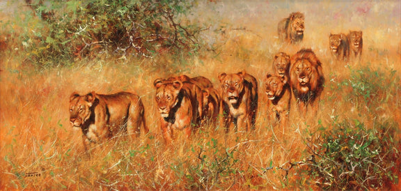 Animals Oil Painting - Hand - Painted Lion Pride in Savannah - Oil Painting Haven