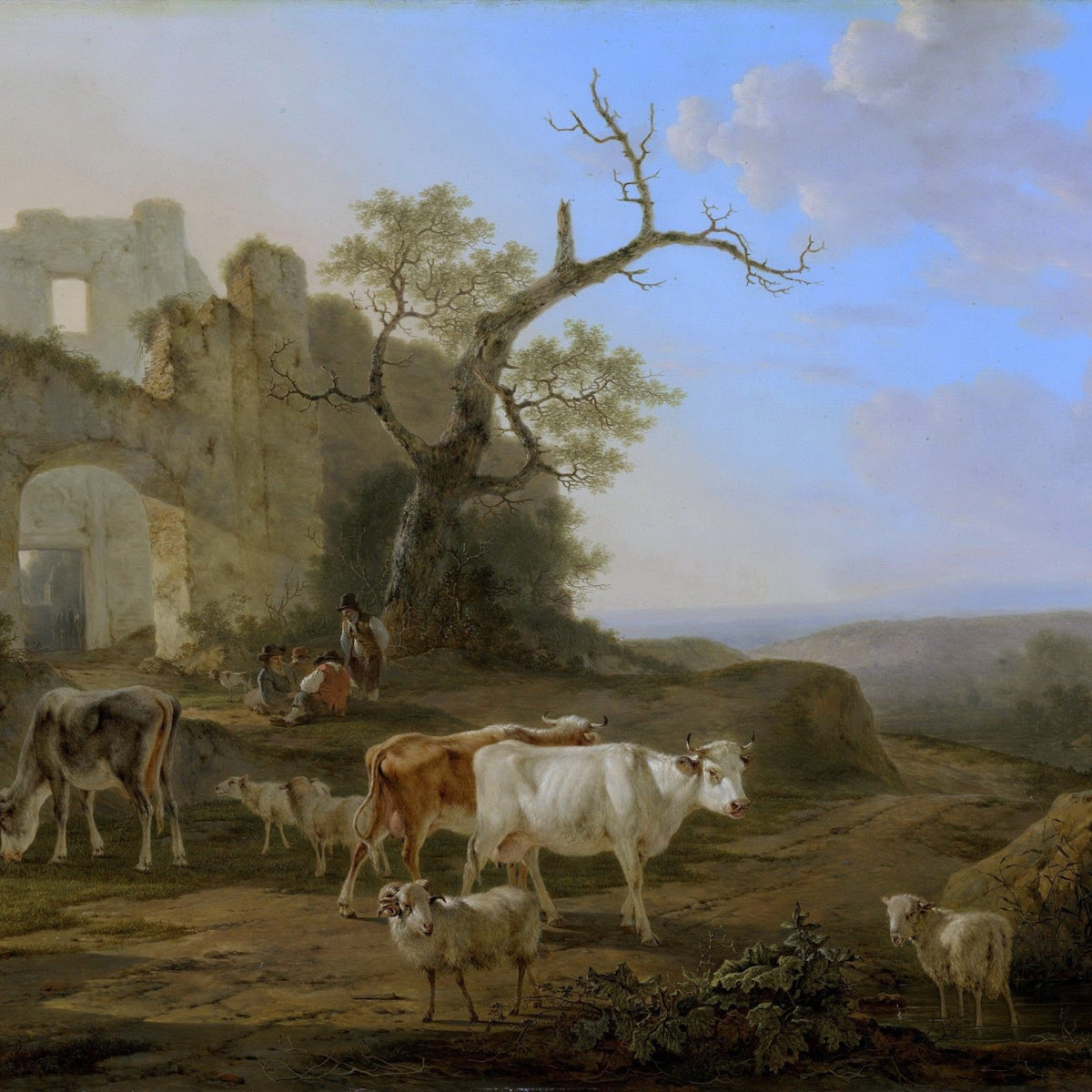 Animals Oil Painting - Hand - Painted Livestock by Ruins - Oil Painting Haven