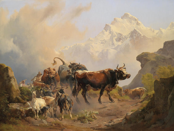 animals Oil Painting - Hand - Painted Mountain Herd Scene - Oil Painting Haven