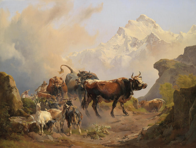 animals Oil Painting - Hand - Painted Mountain Herd Scene - Oil Painting Haven