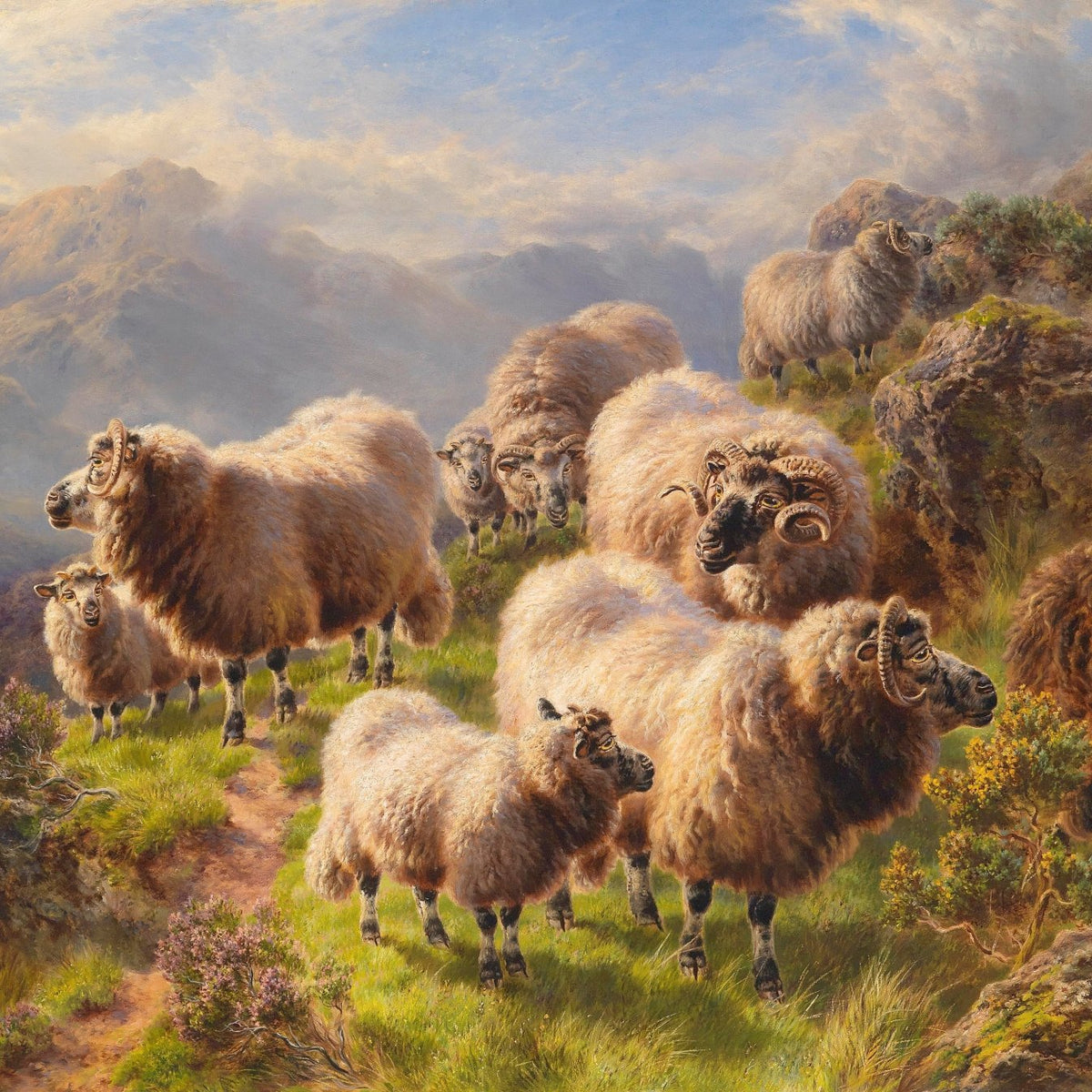 animals Oil Painting - Hand - Painted Mountain Sheep Scene - Oil Painting Haven