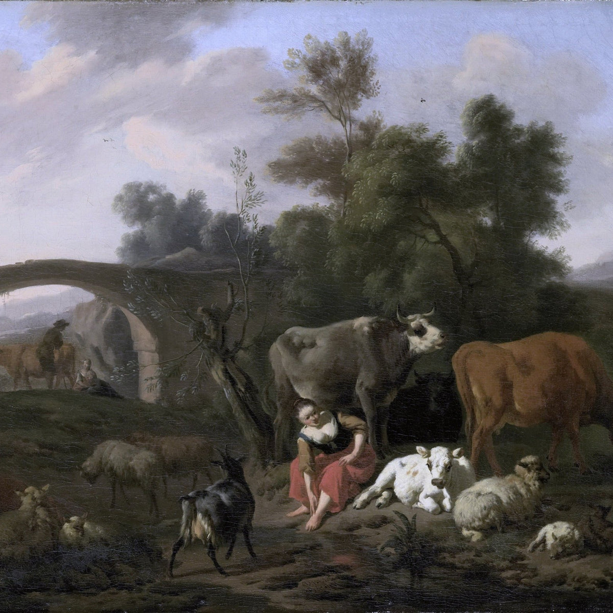 Animals Oil Painting - Hand - Painted Pastoral Herd Scene - Oil Painting Haven