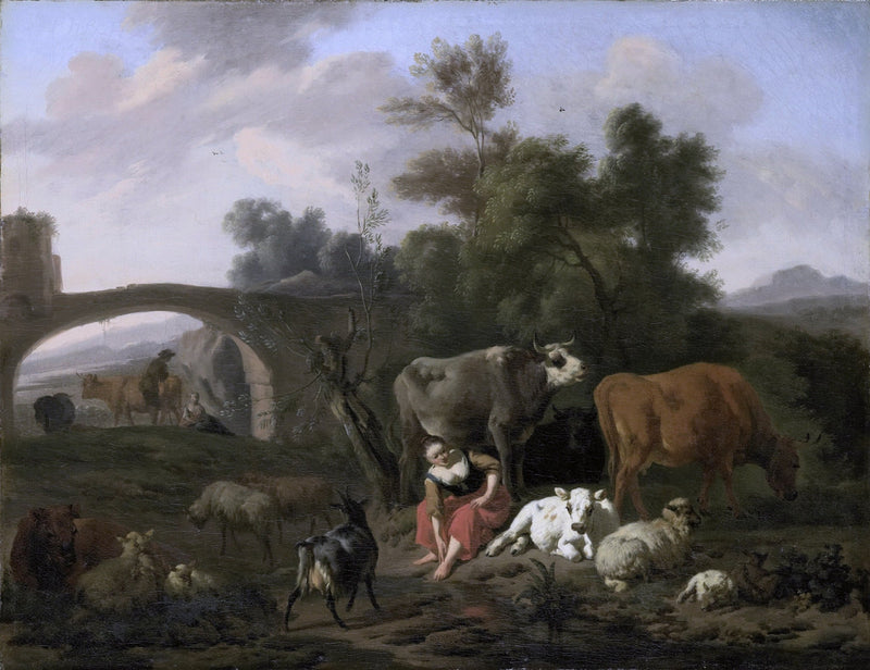 Animals Oil Painting - Hand - Painted Pastoral Herd Scene - Oil Painting Haven
