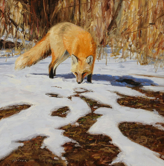 Animals Oil Painting - Hand - Painted Red Fox in Snow - Oil Painting Haven