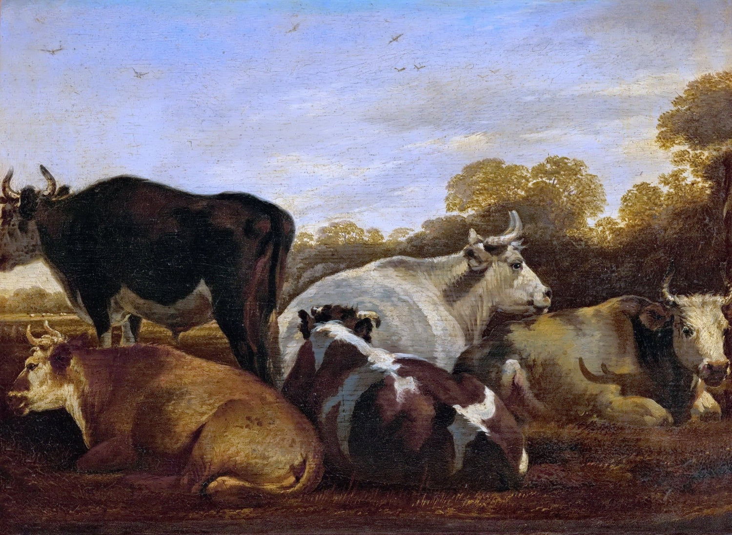 animals Oil Painting - Hand - Painted Resting Cows in Pasture - Oil Painting Haven