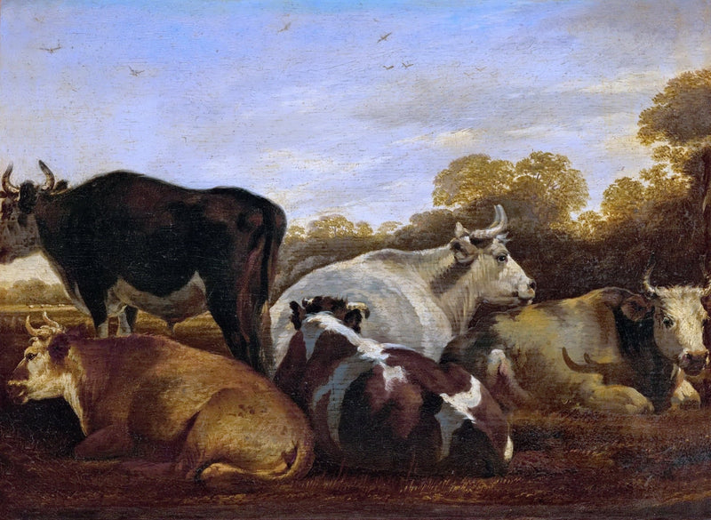 animals Oil Painting - Hand - Painted Resting Cows in Pasture - Oil Painting Haven