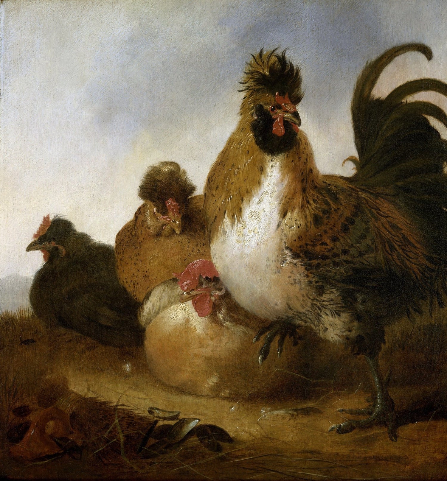 animals Oil Painting - Hand - Painted Rooster and Hens Artwork - Oil Painting Haven