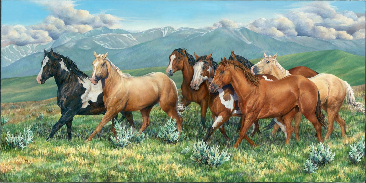 Animals Oil Painting - Hand - Painted Running Horses Landscape - Oil Painting Haven