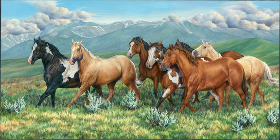 Animals Oil Painting - Hand - Painted Running Horses Landscape - Oil Painting Haven