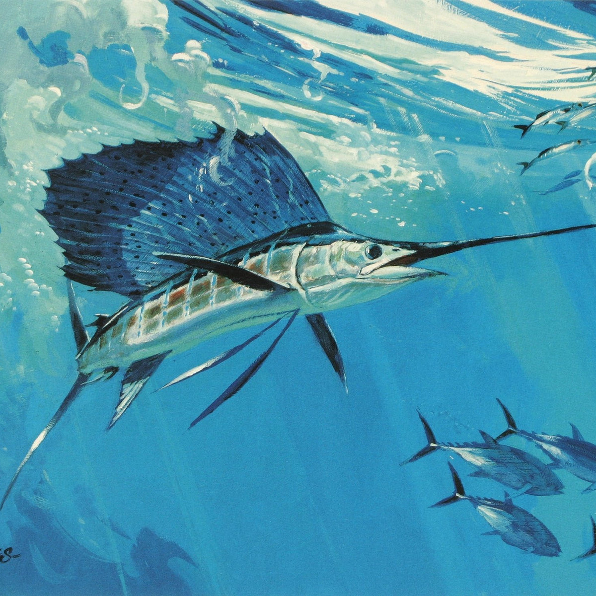 Animals Oil Painting - Hand - Painted Sailfish Ocean Scene - Oil Painting Haven