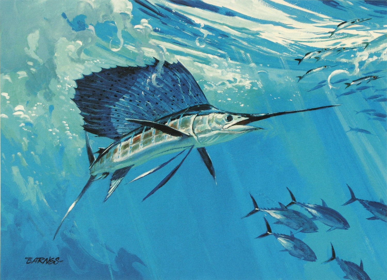 Animals Oil Painting - Hand - Painted Sailfish Ocean Scene - Oil Painting Haven