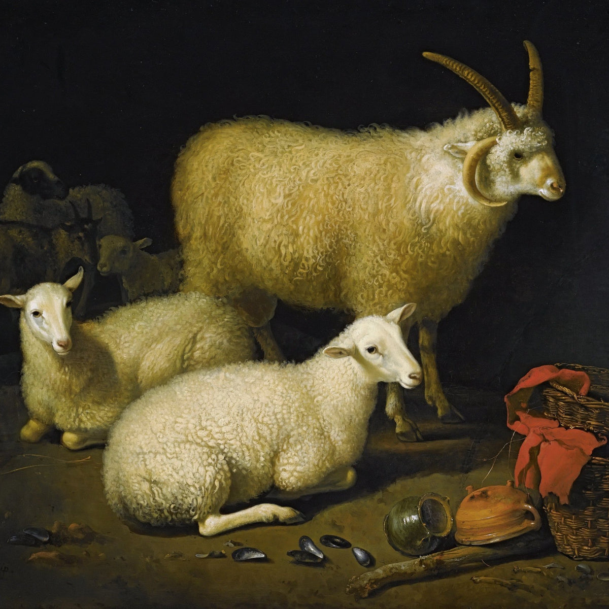 animals Oil Painting - Hand - Painted Sheep and Lambs Scene - Oil Painting Haven