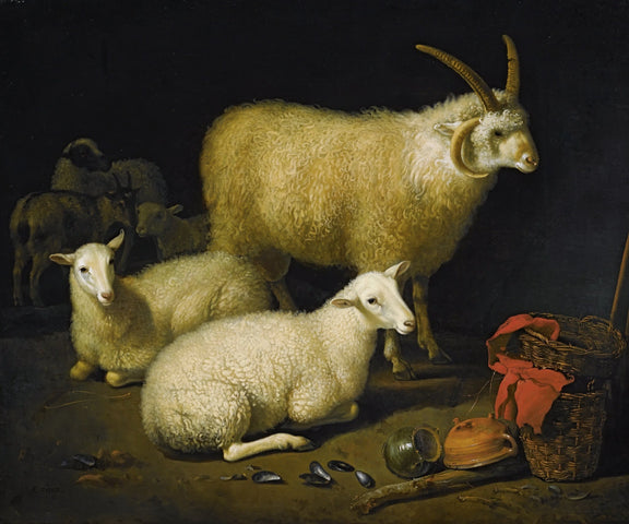 animals Oil Painting - Hand - Painted Sheep and Lambs Scene - Oil Painting Haven
