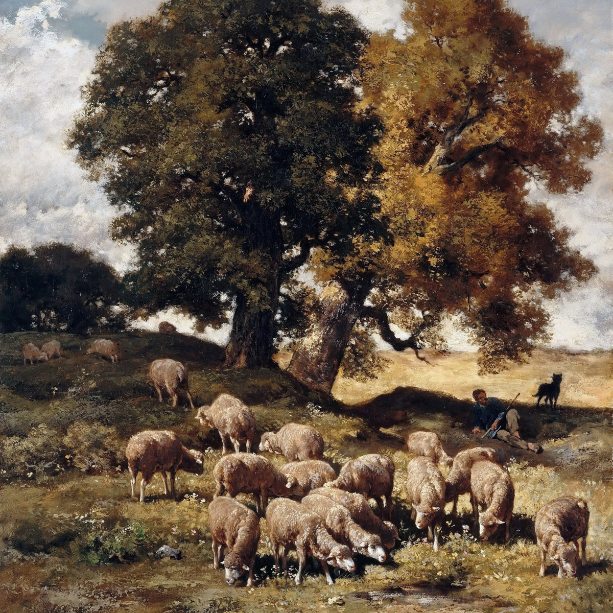 animals Oil Painting - Hand - Painted Sheep Grazing Landscape - Oil Painting Haven