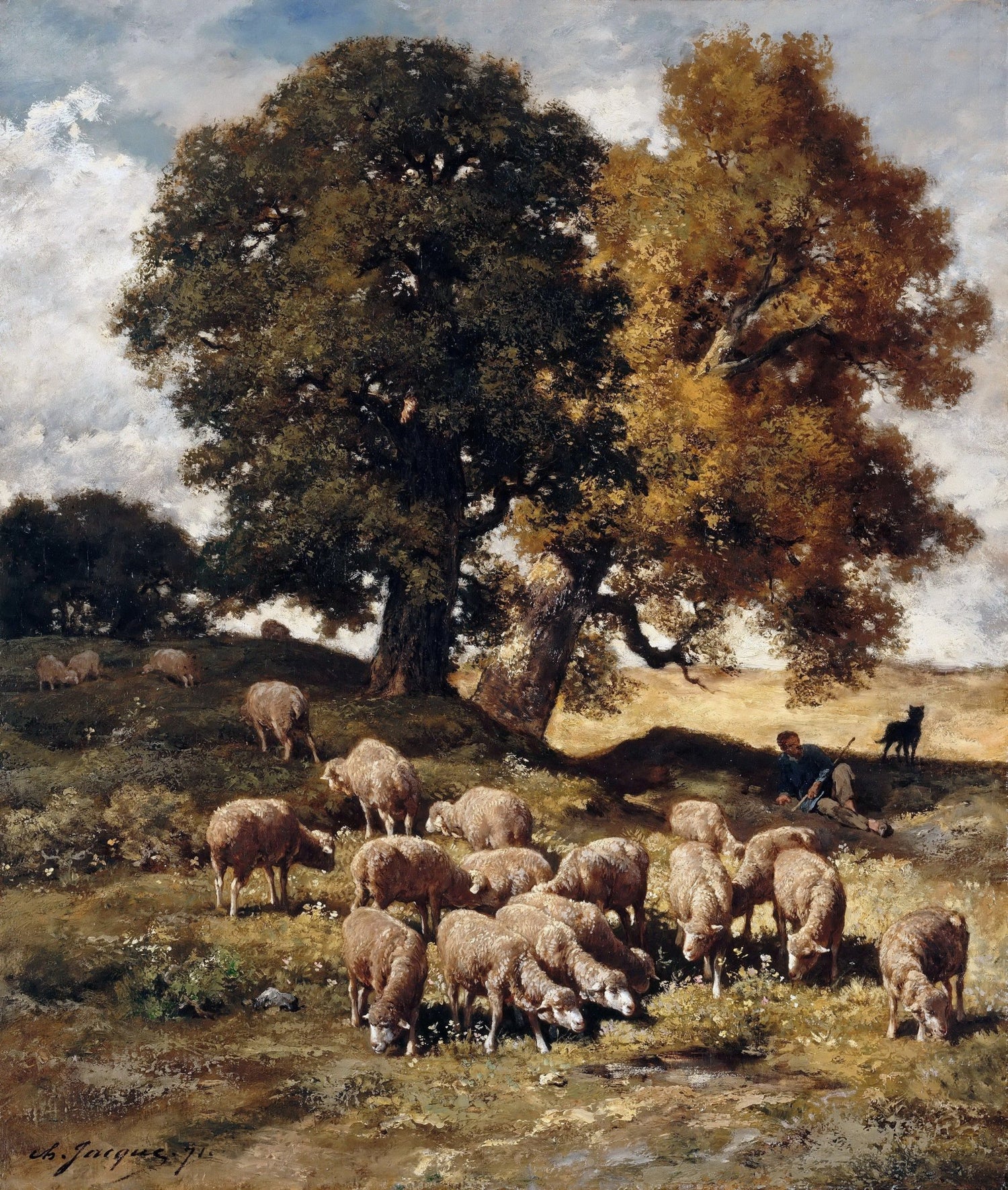 animals Oil Painting - Hand - Painted Sheep Grazing Landscape - Oil Painting Haven