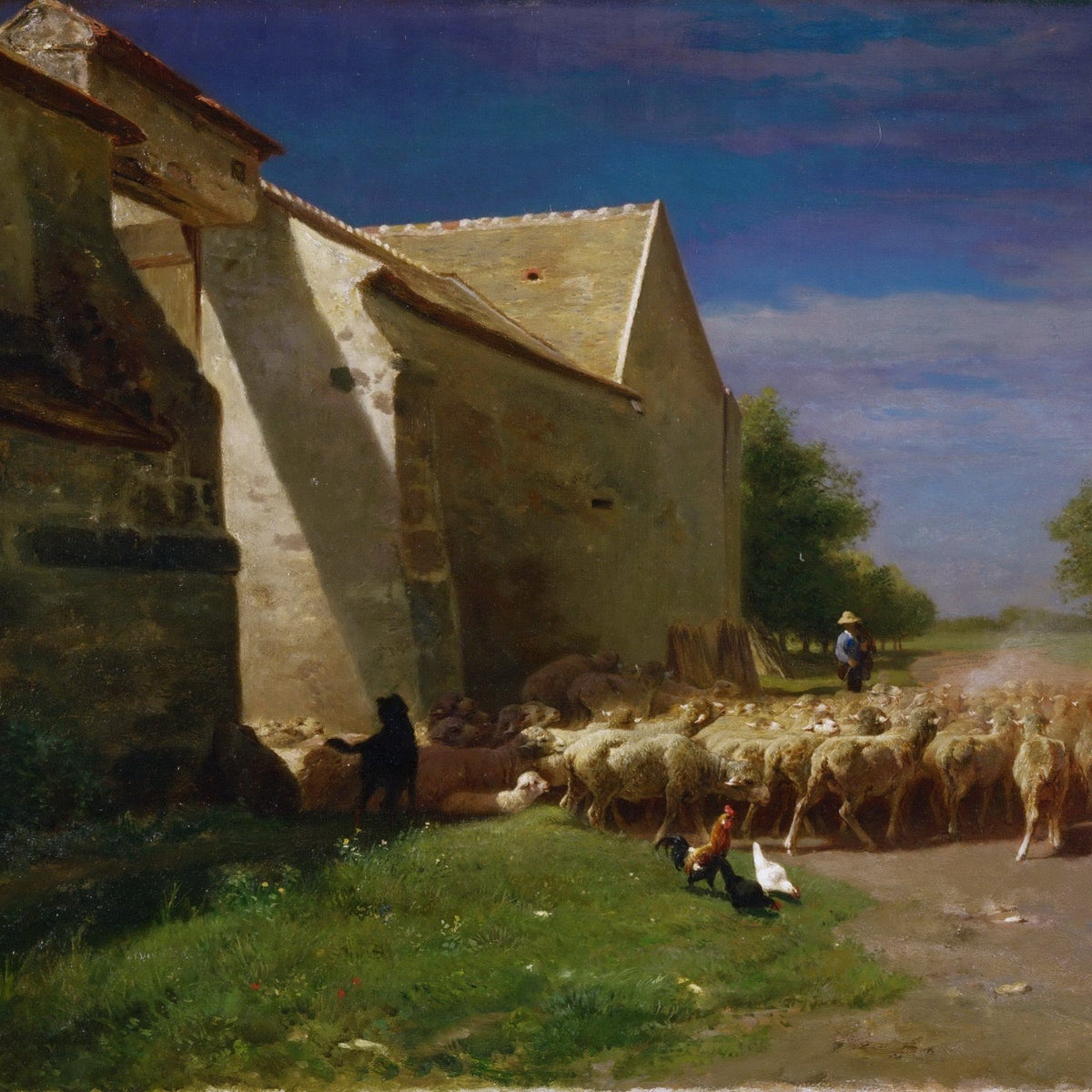 animals Oil Painting - Hand - Painted Sheep Leaving Farmyard - Oil Painting Haven