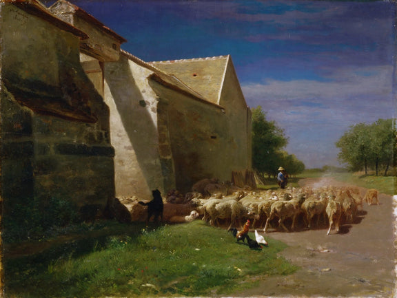 animals Oil Painting - Hand - Painted Sheep Leaving Farmyard - Oil Painting Haven