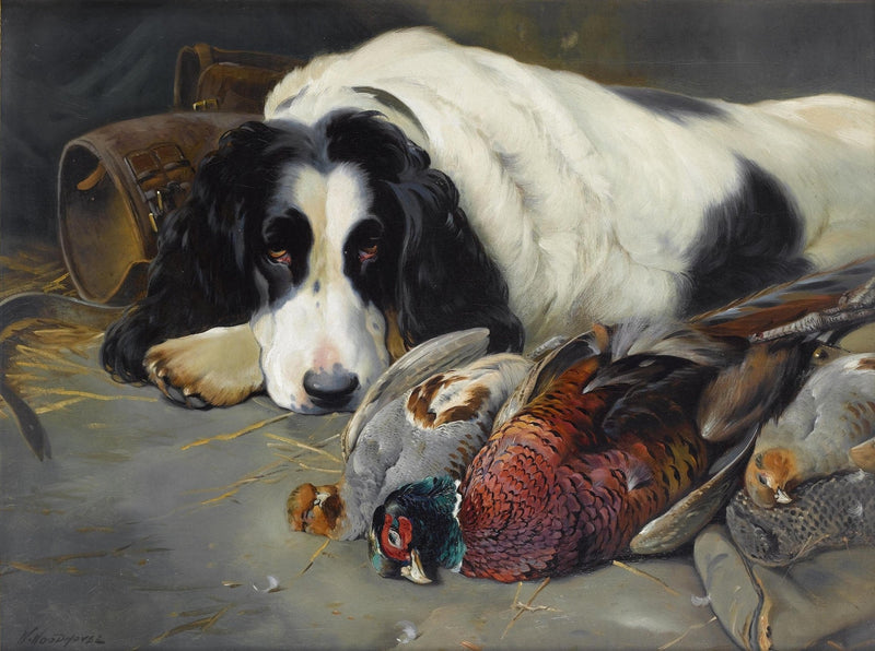Animals Oil Painting - Hand - Painted Spaniel with Game Birds - Oil Painting Haven