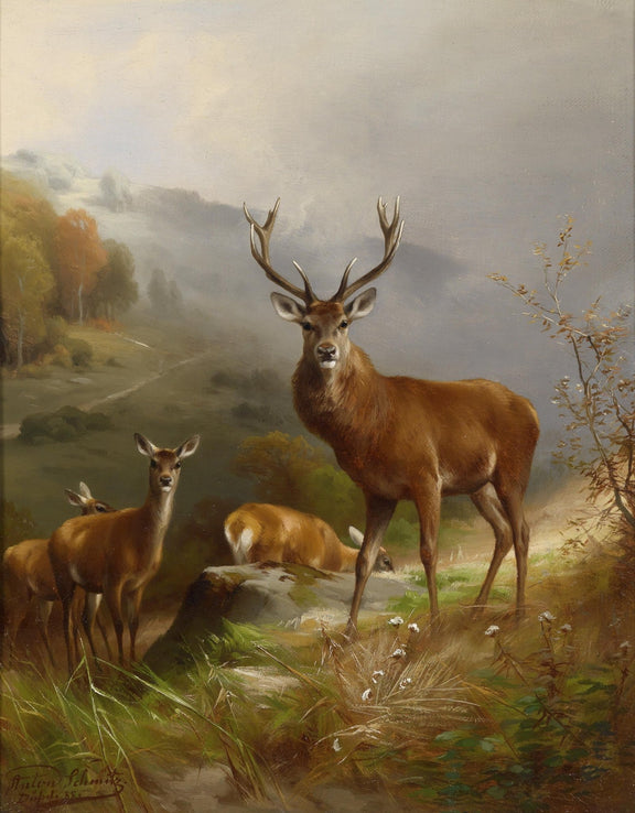 animals Oil Painting - Hand - Painted Stag and Deer Scene - Oil Painting Haven
