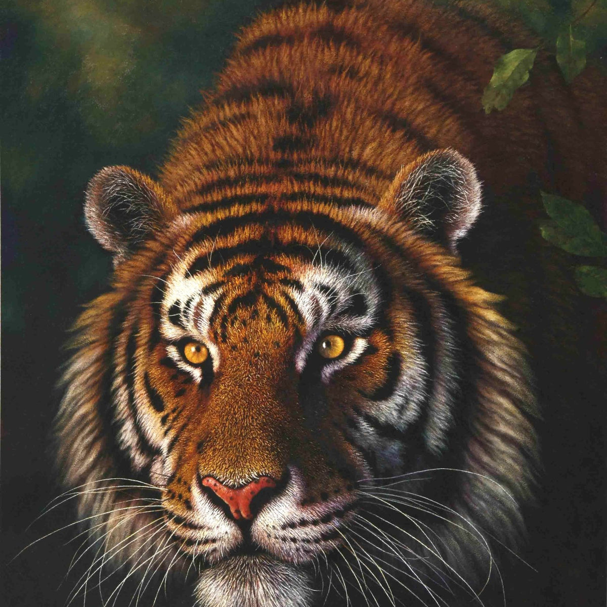 Animals Oil Painting - Hand - Painted Tiger Portrait on Dark Background - Oil Painting Haven
