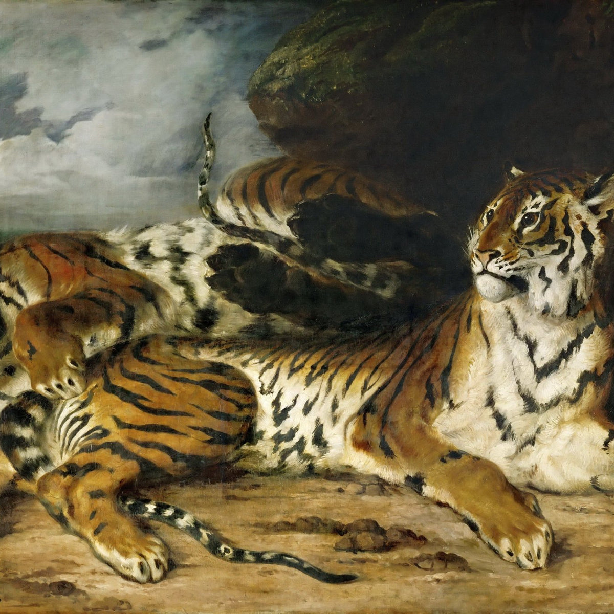 animals Oil Painting - Hand - Painted Tigers Resting Scene - Oil Painting Haven