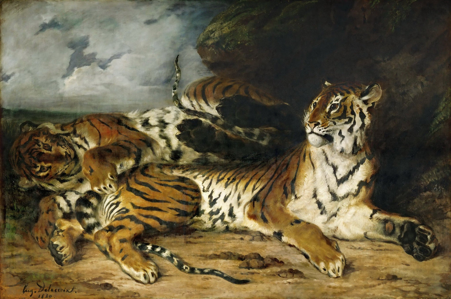 animals Oil Painting - Hand - Painted Tigers Resting Scene - Oil Painting Haven
