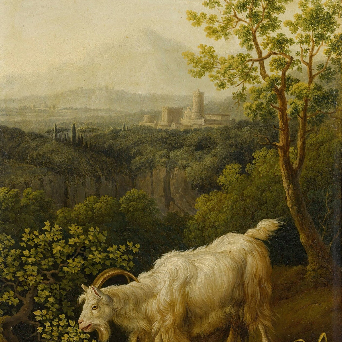 animals Oil Painting - Hand - Painted White Goat Landscape - Oil Painting Haven