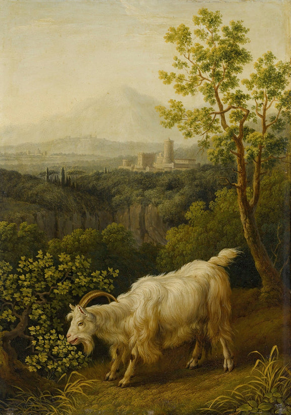 animals Oil Painting - Hand - Painted White Goat Landscape - Oil Painting Haven