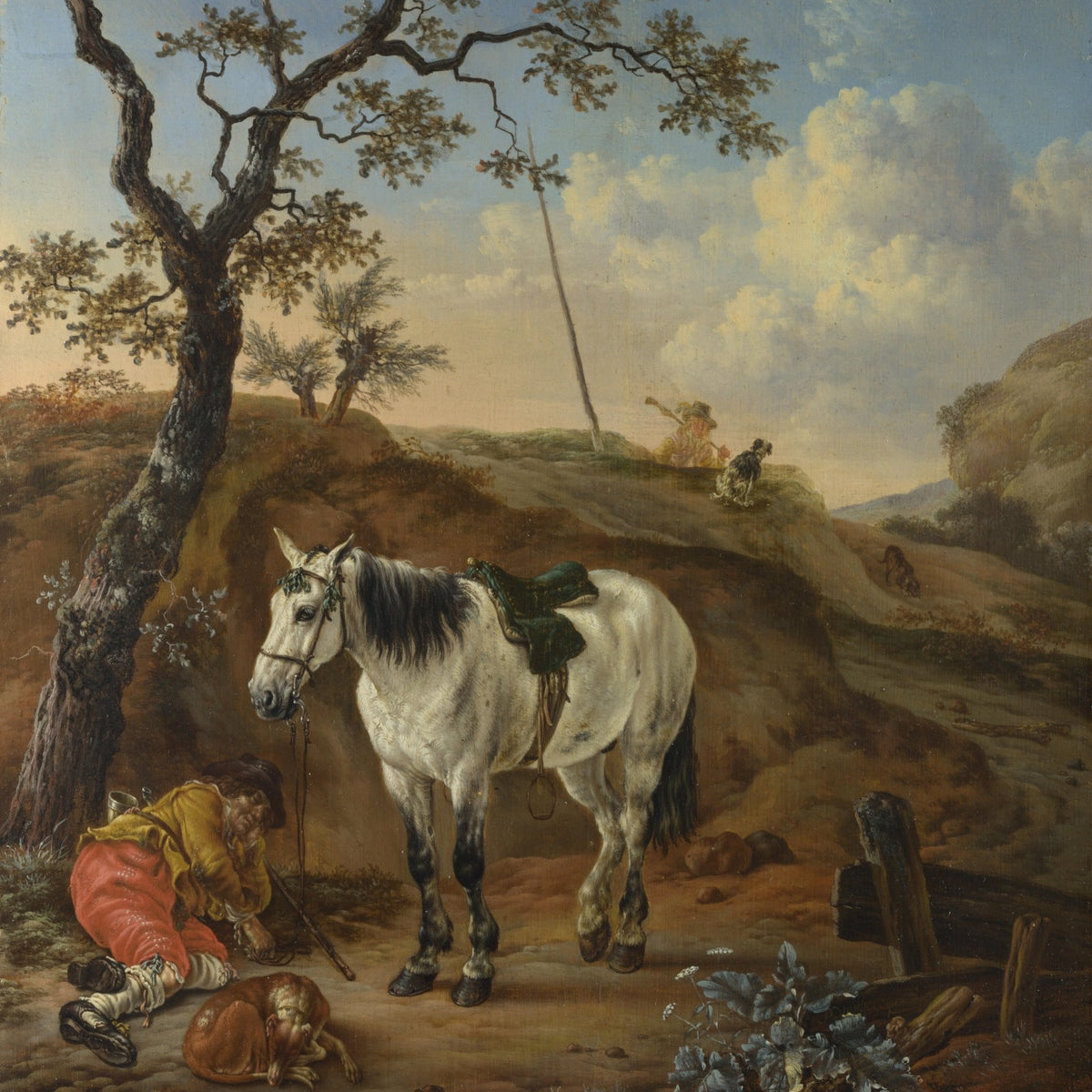 Animals Oil Painting - Hand - Painted White Horse and Dog Scene - Oil Painting Haven