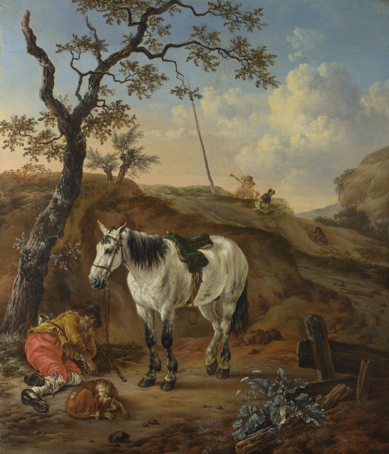 Animals Oil Painting - Hand - Painted White Horse and Dog Scene - Oil Painting Haven