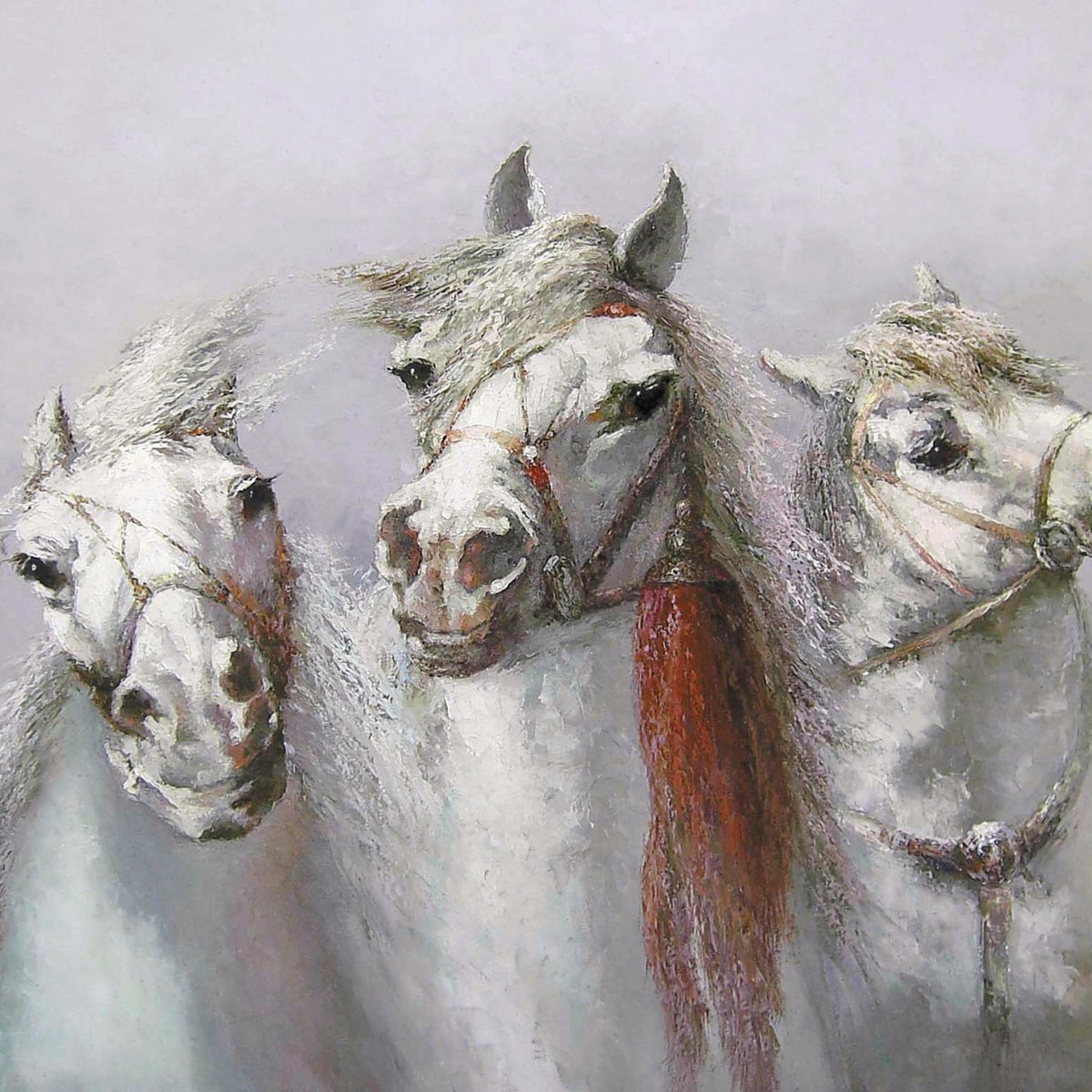 Animals Oil Painting - Hand - Painted White Horses Portrait - Oil Painting Haven