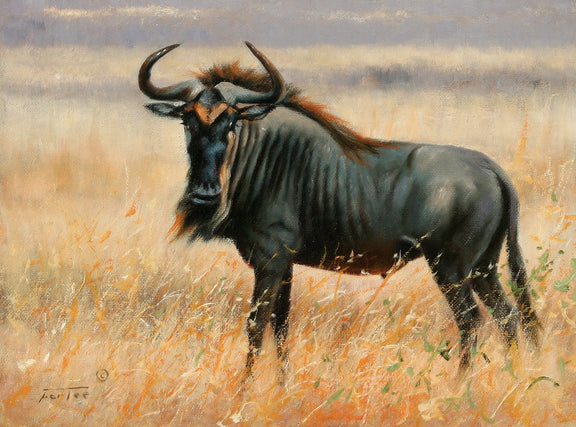 Animals Oil Painting - Hand - Painted Wildebeest in Grassland - Oil Painting Haven