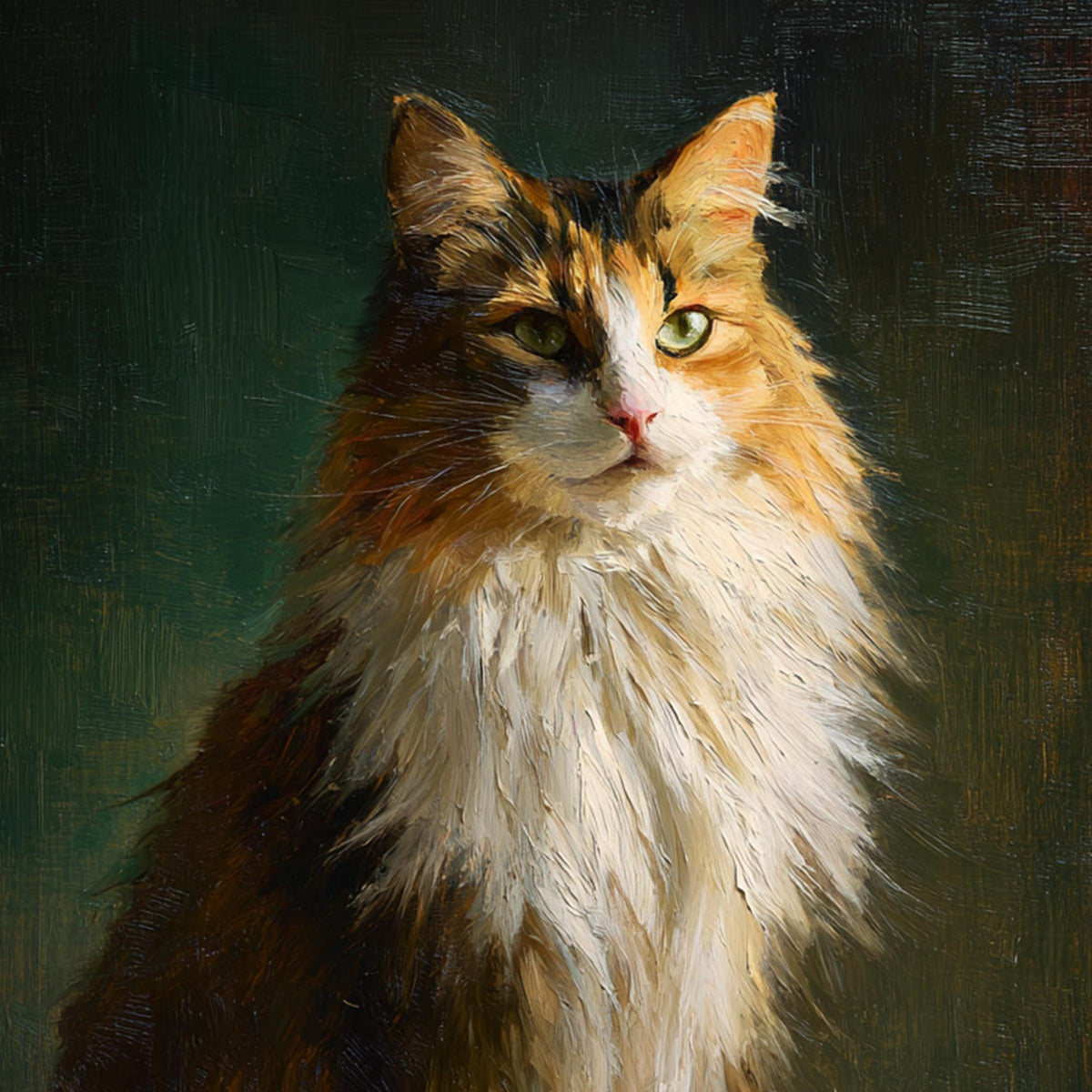 Animals Oil Painting - Long - Haired Calico Cat Portrait - Oil Painting Haven
