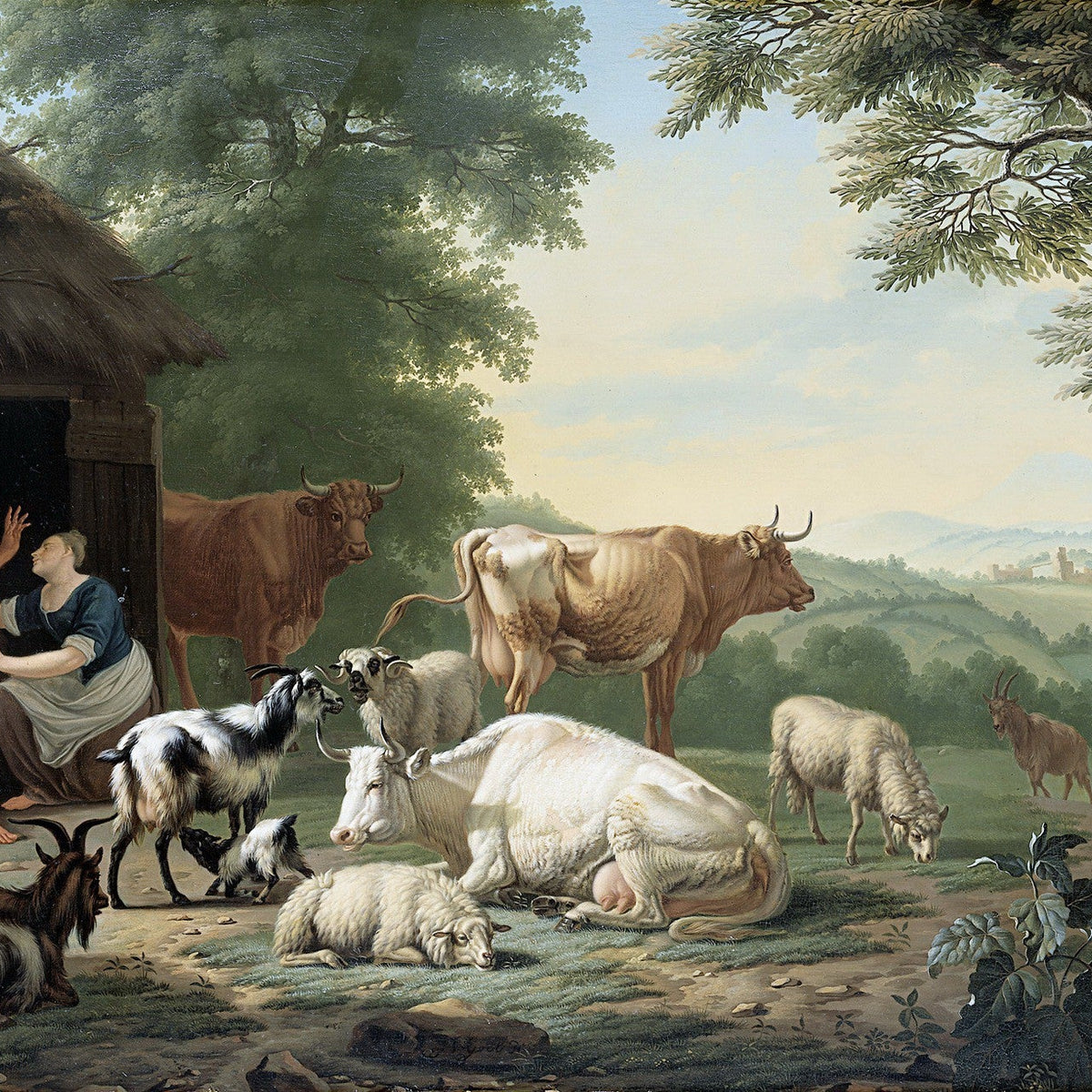Animals Oil Painting - Pastoral Herd with Cows, Goats and Sheep - Oil Painting Haven