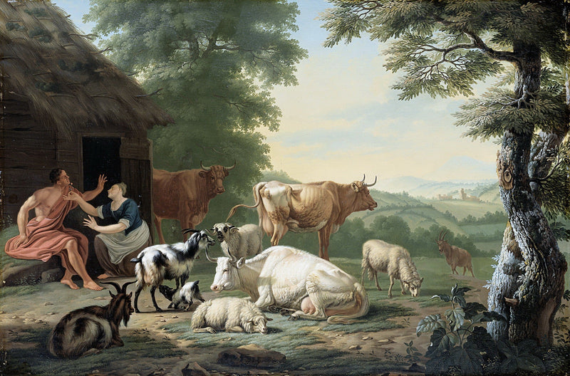 Animals Oil Painting - Pastoral Herd with Cows, Goats and Sheep - Oil Painting Haven