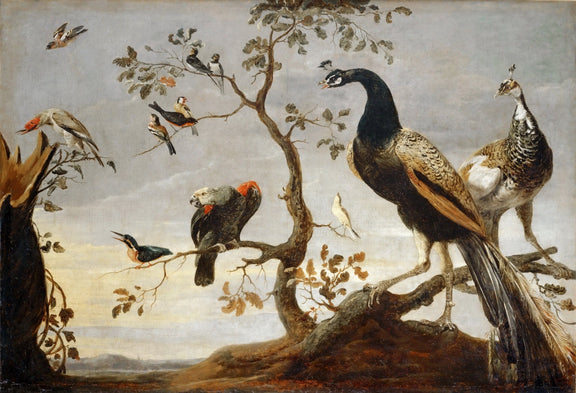 Animals Oil Painting - Peacocks and Exotic Birds on Branches - Oil Painting Haven