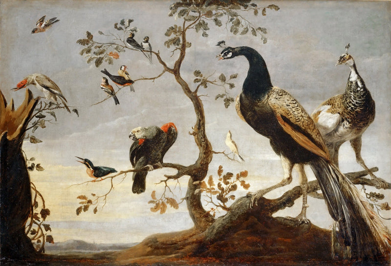 Animals Oil Painting - Peacocks and Exotic Birds on Branches - Oil Painting Haven