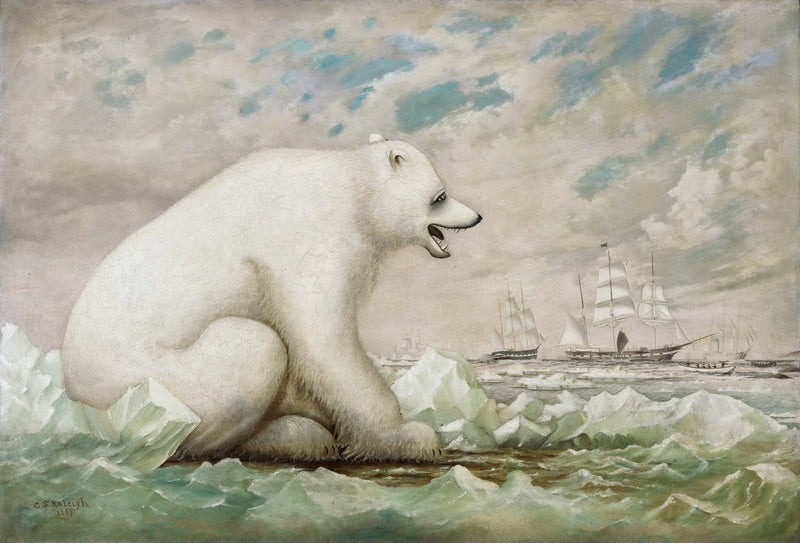 Animals Oil Painting - Polar Bear on Arctic Ice with Ships - Oil Painting Haven