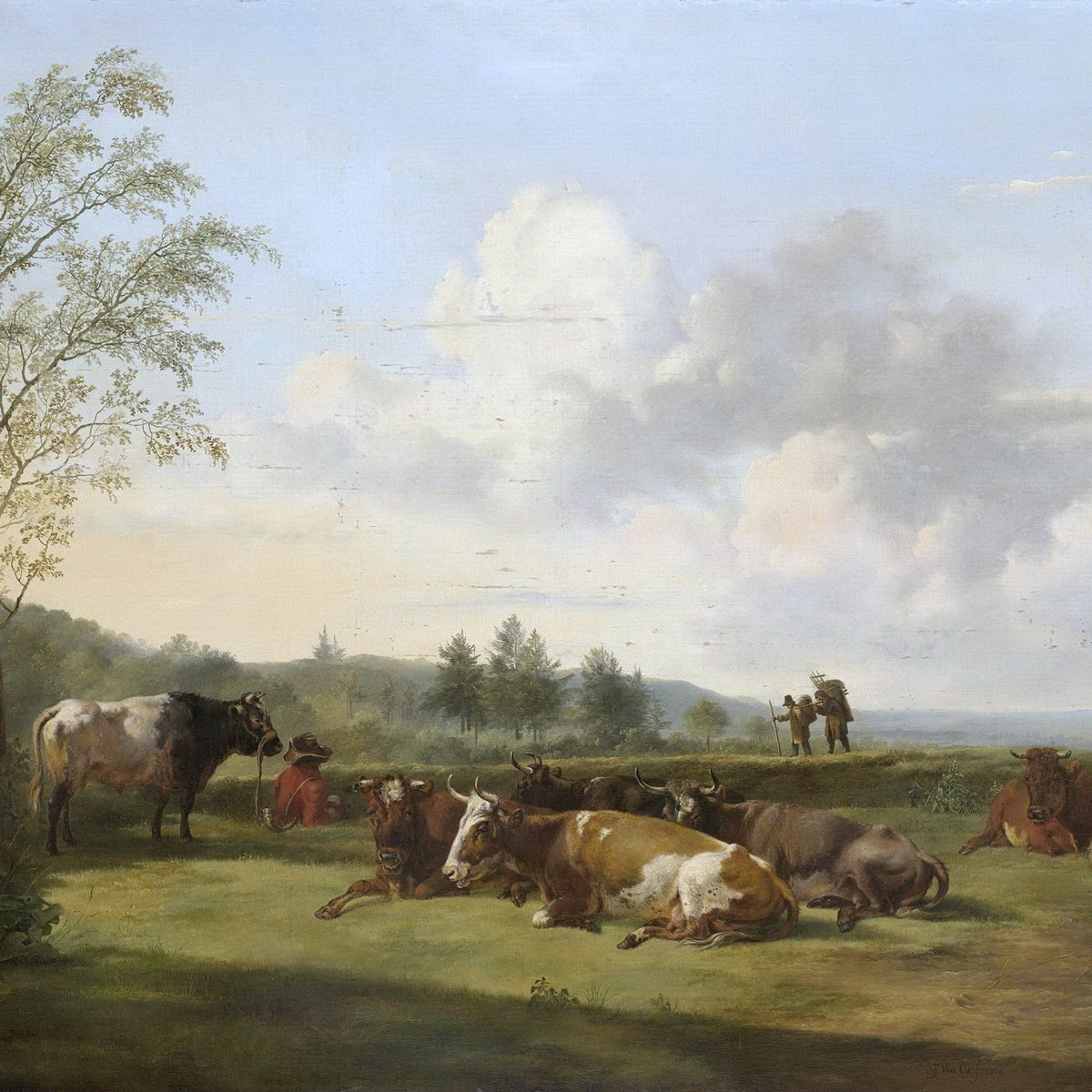 Animals Oil Painting - Resting Cattle and Sheep in Pastoral Field - Oil Painting Haven
