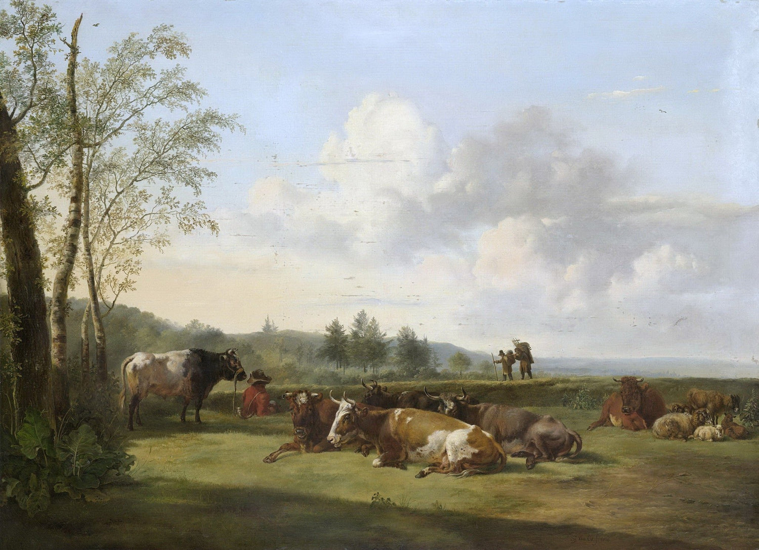 Animals Oil Painting - Resting Cattle and Sheep in Pastoral Field - Oil Painting Haven