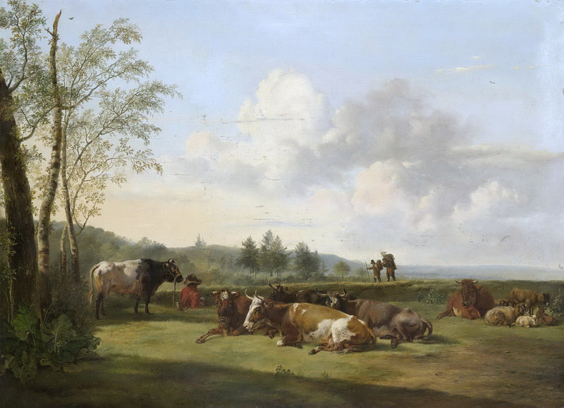 Animals Oil Painting - Resting Cattle and Sheep in Pastoral Field - Oil Painting Haven