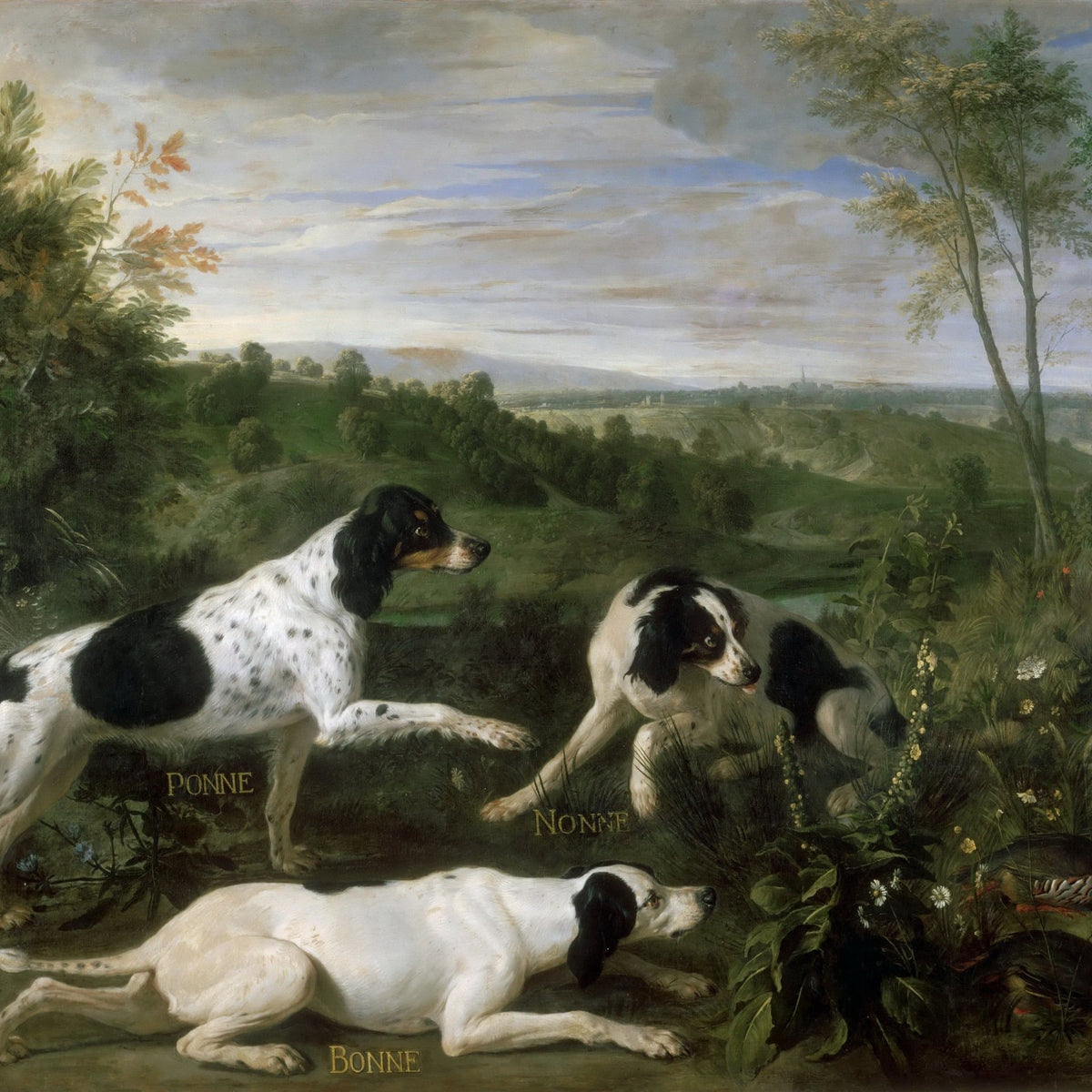 Animals Oil Painting - Three Hunting Dogs and Game Birds - Oil Painting Haven