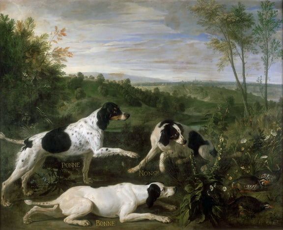 Animals Oil Painting - Three Hunting Dogs and Game Birds - Oil Painting Haven
