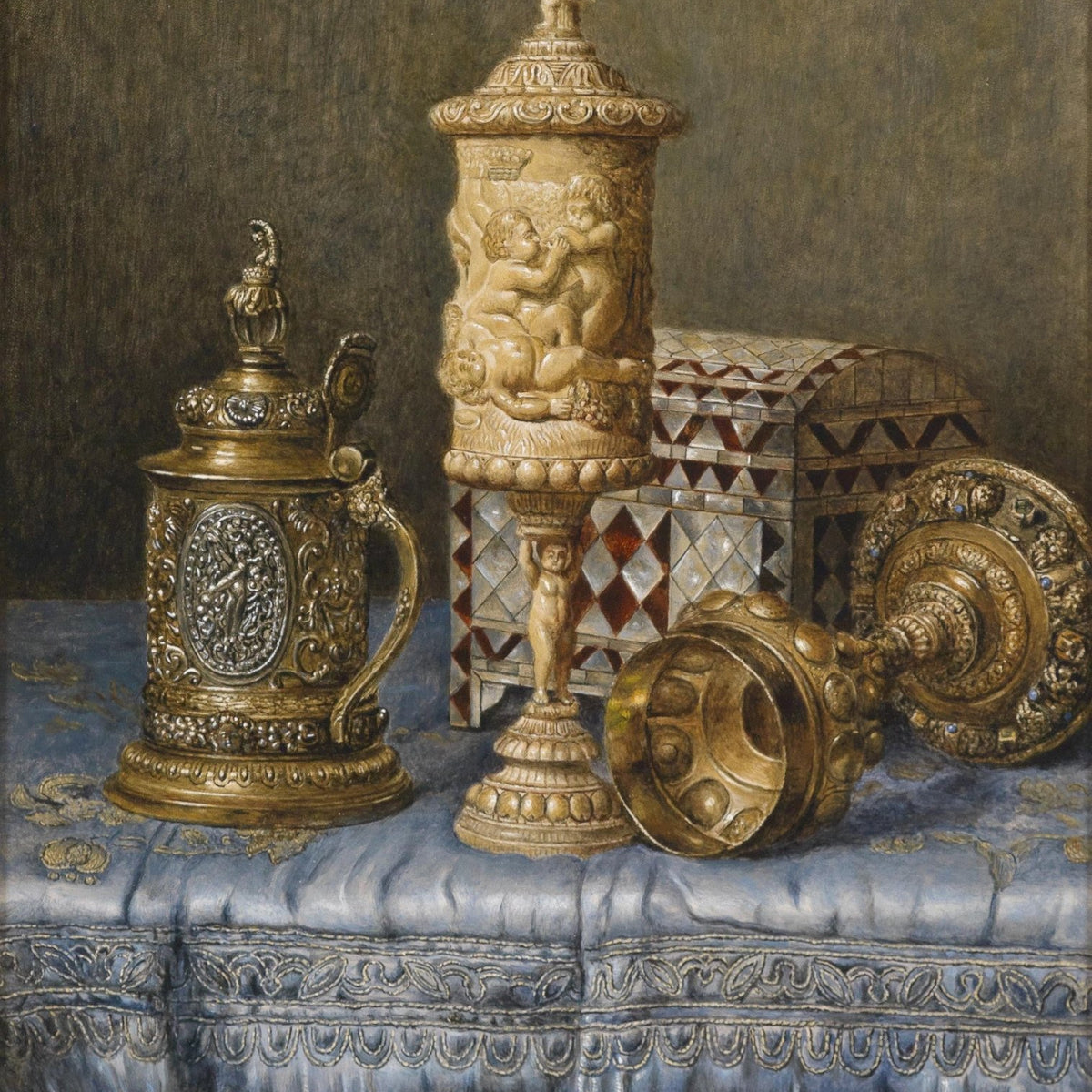 Antique Goblets and Ornate Tankard - Still Life Oil Painting - Oil Painting Haven