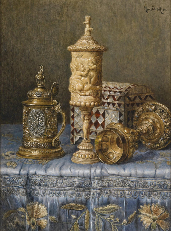 Antique Goblets and Ornate Tankard - Still Life Oil Painting - Oil Painting Haven